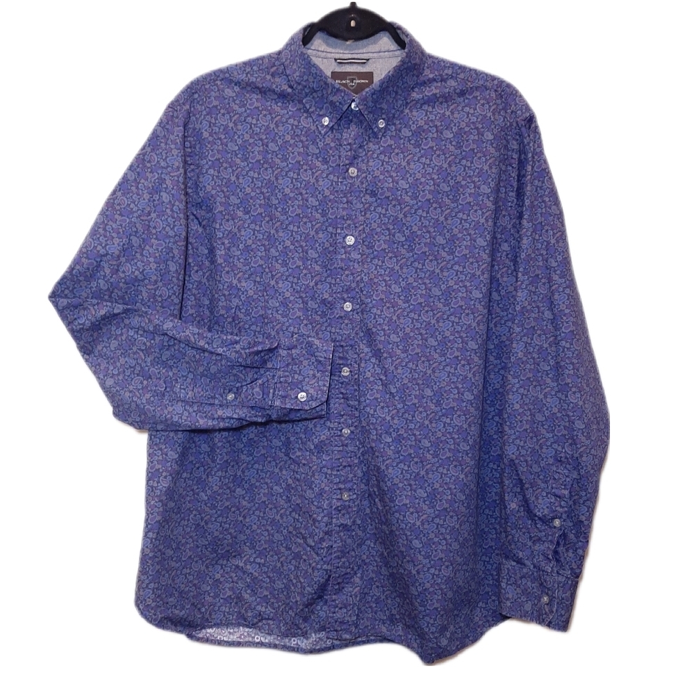 Black Brown 1826 Floral Print Button Down Dress Shirt Mens Size XL Blue Purple